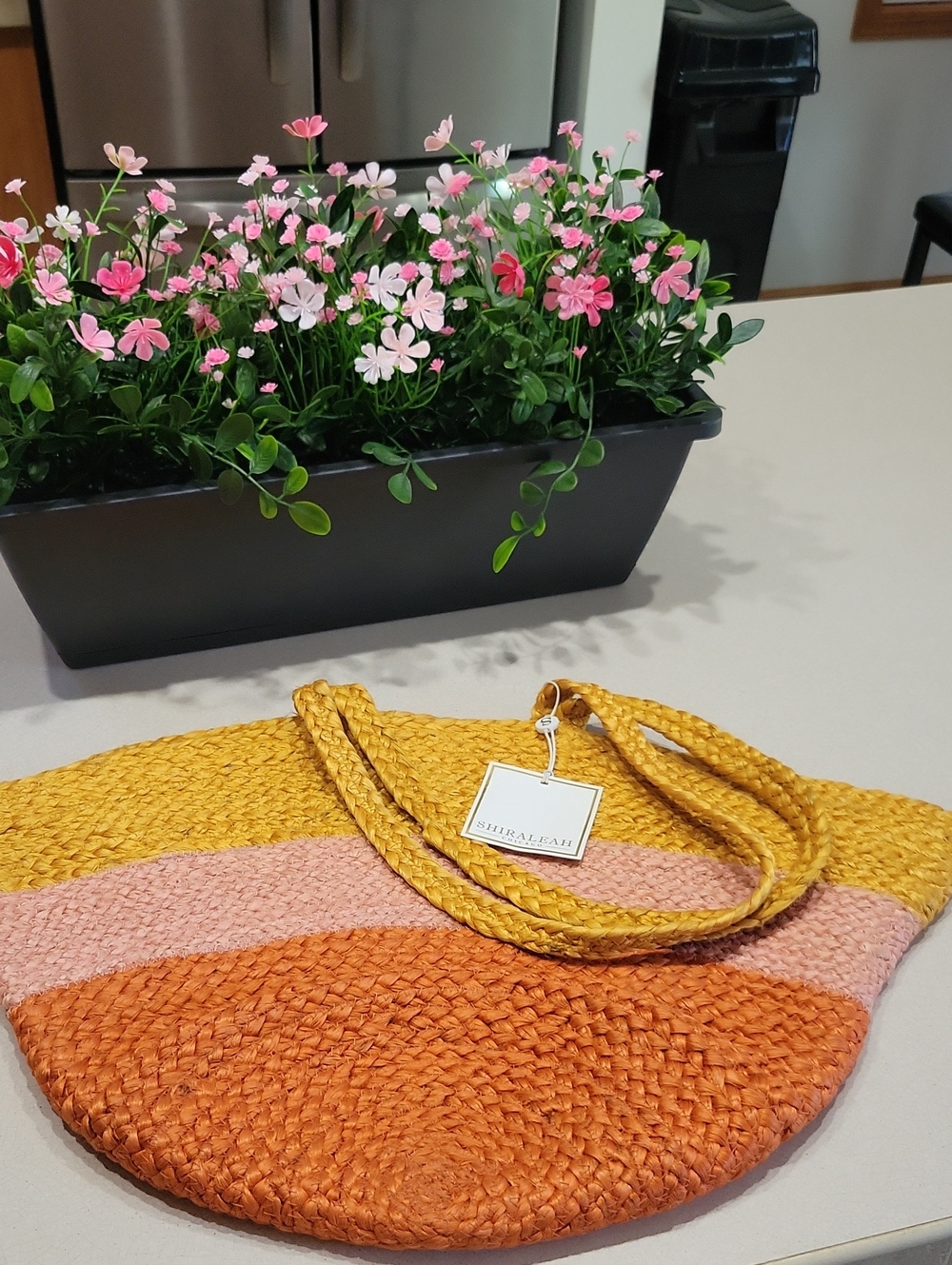 NWT-Shiraleah Lulu's Striped Straw Tote in Mustard, Blush Pink & Orange